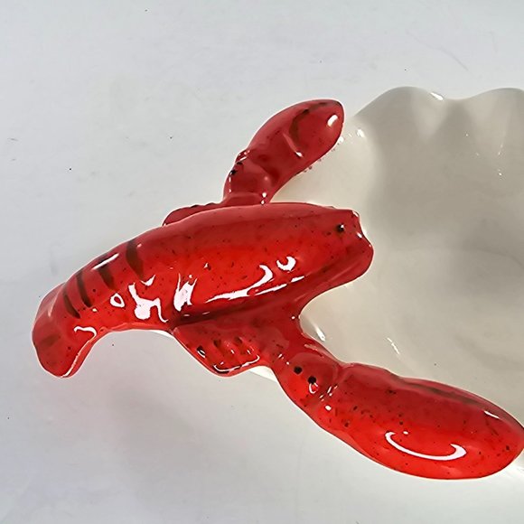 Lobster Dish Bowl Shell Clam Scalloped Red White Ceramic *Chipped* - Picture 11 of 11